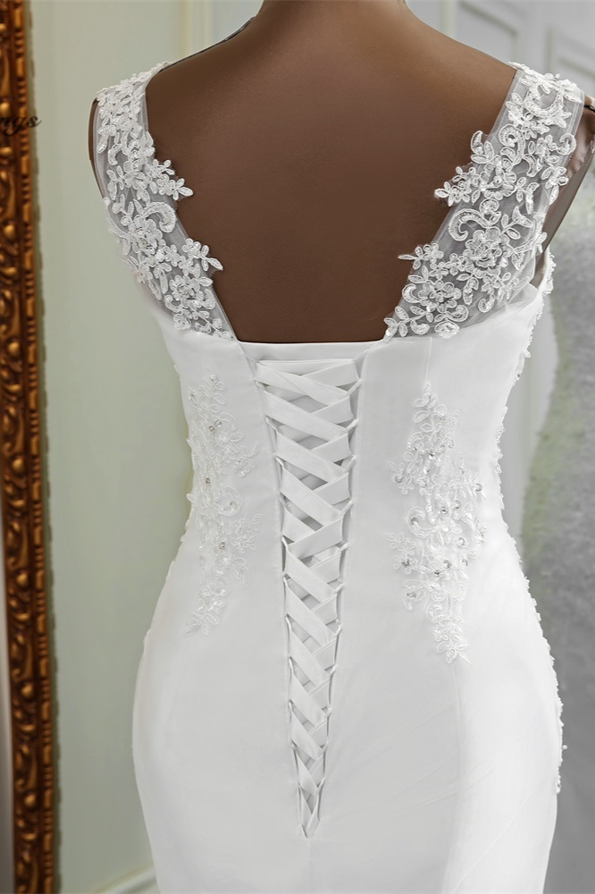 Mermaid Jewel Neck Sleeveless Floor-length Tulle Bridal Dress With Appliques 7