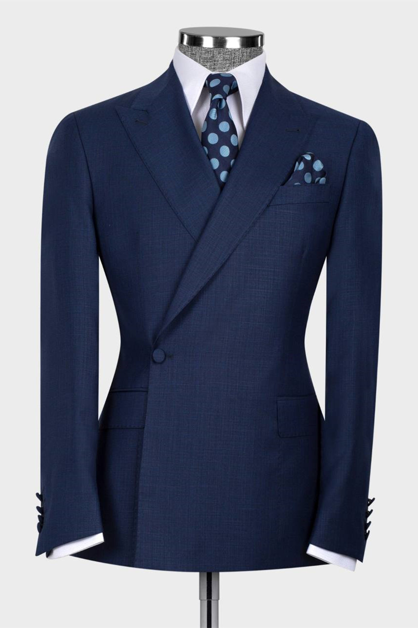 Dark Navy Peaked Lapel Bespoke Men Suit 1