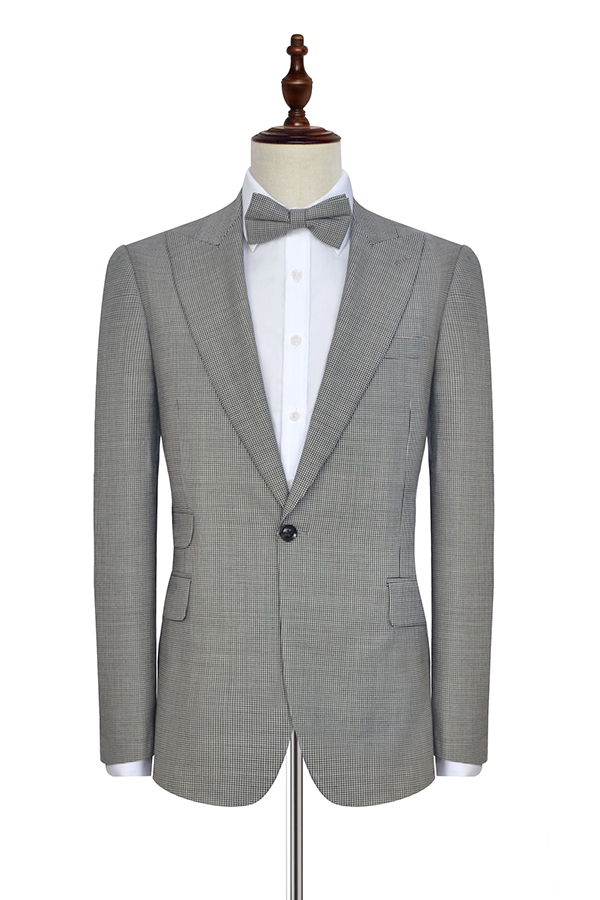 Grey Single Breasted Mens Suits for Business with Peak Lapel 1