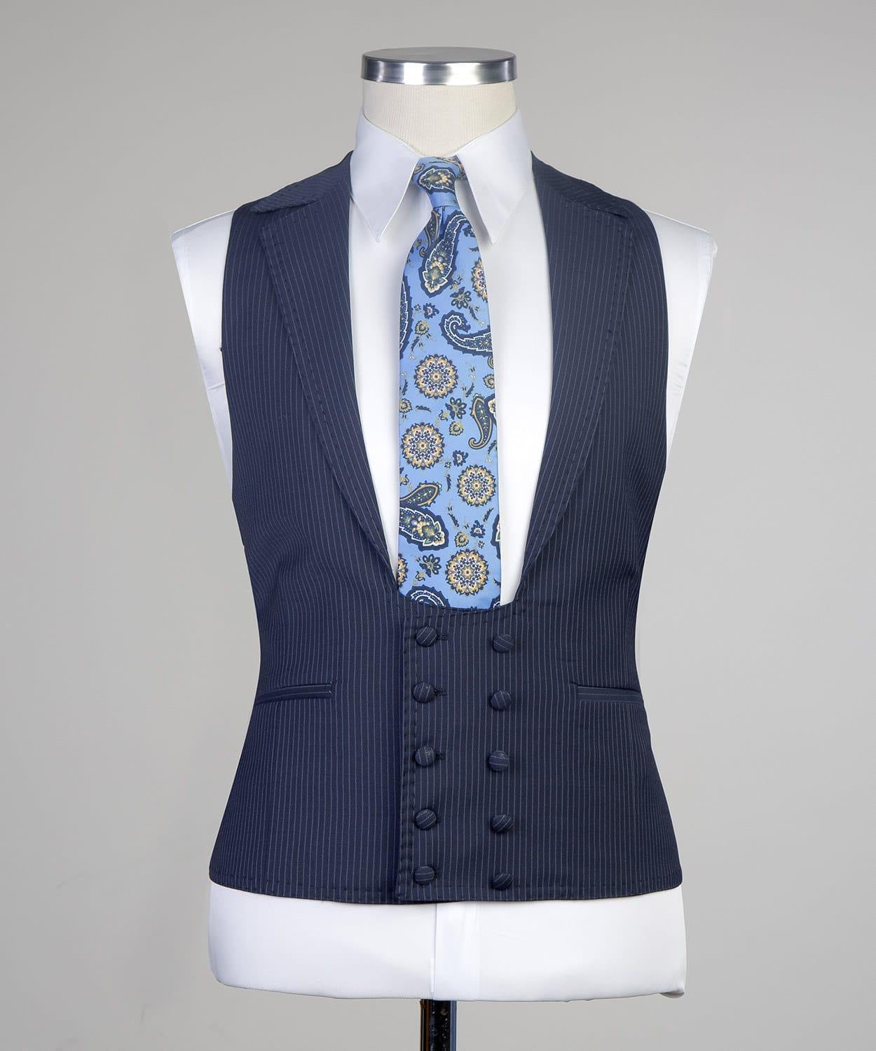 Navy Stripe Three Pieces Men Suit with Notched Lapel 2