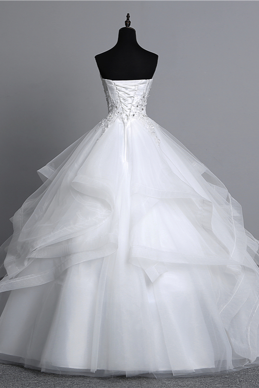 A-line Strapless Floor-length Tulle Bridal Gown With Appliques 2