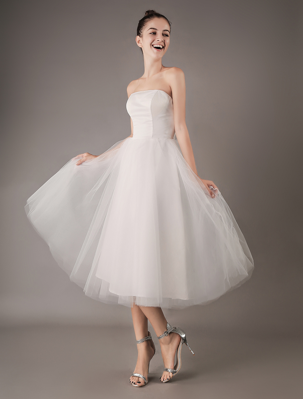 A-line Strapless Sleeveless Mini Bridal Dress 6