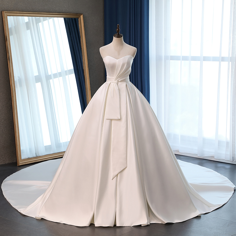 A-line Sweetheart Neck Floor-length Satin Bridal Dress 6