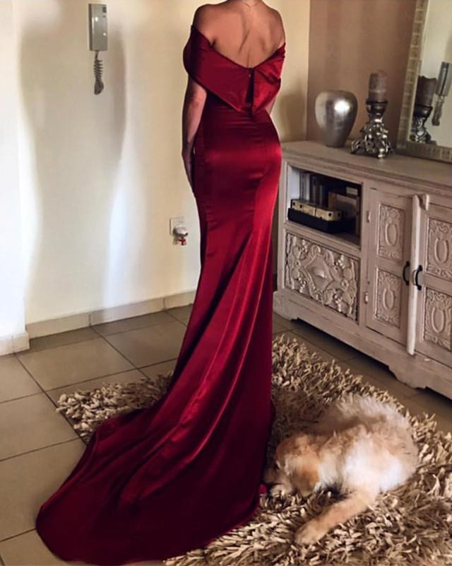 Column Off-the-shoulder Sleeveless Formal Wear With Court Train 2