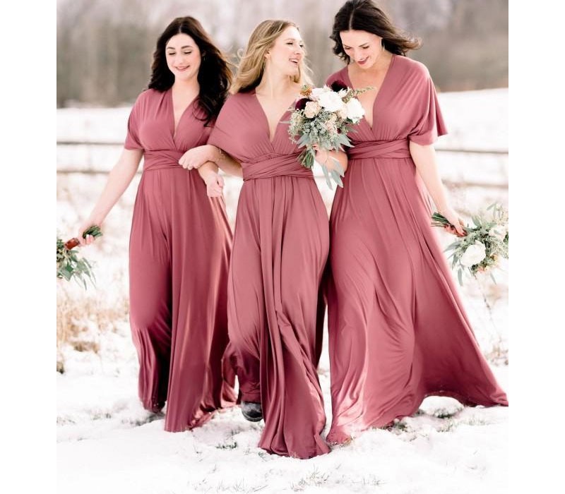 A-line V-neck Convertible Floor-length Bridesmaid Dress 2