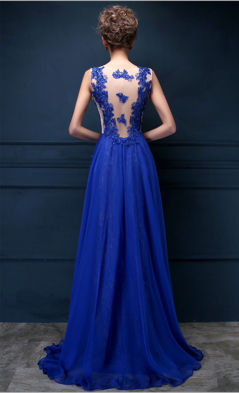 A-line Scoop Neck Sleeveless Sweep / Brush Train 100D Chiffon Evening Dress With Beading 3