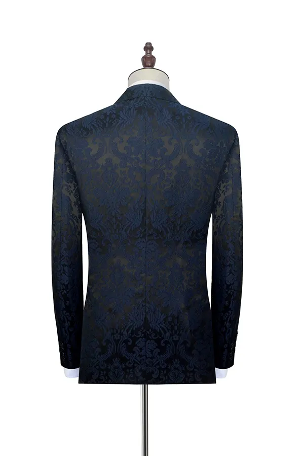 Dark Navy Prom Suits for Men with Black Silk Peak Lapel 3