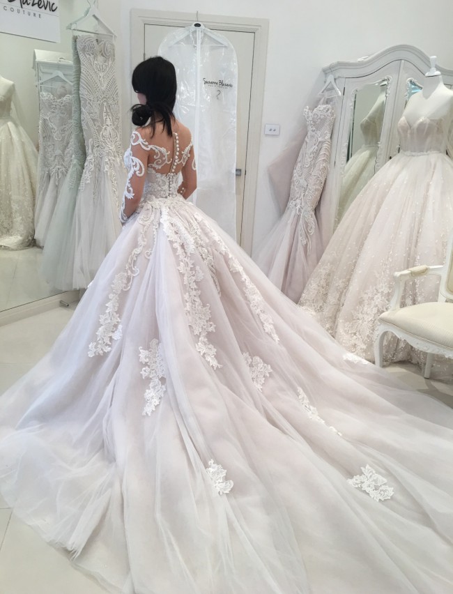 Lace Mermaid Wedding Dress with Long Sleeves and Detachable Skirt 2