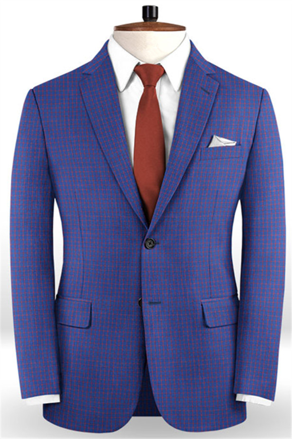 Checker Notch Lapel Royal Blue Tuxedo Online Men Suits 1