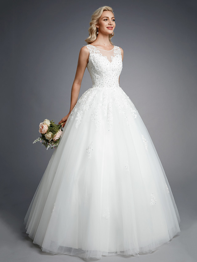 Ball Gown Straps Floor-length Lace Bridal Dress With Lace 3