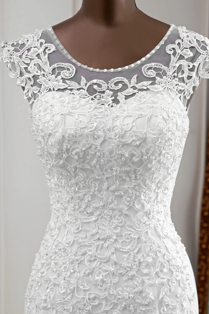 Mermaid Jewel Neck Sleeveless Floor-length Lace Bridal Dress With Beading 6