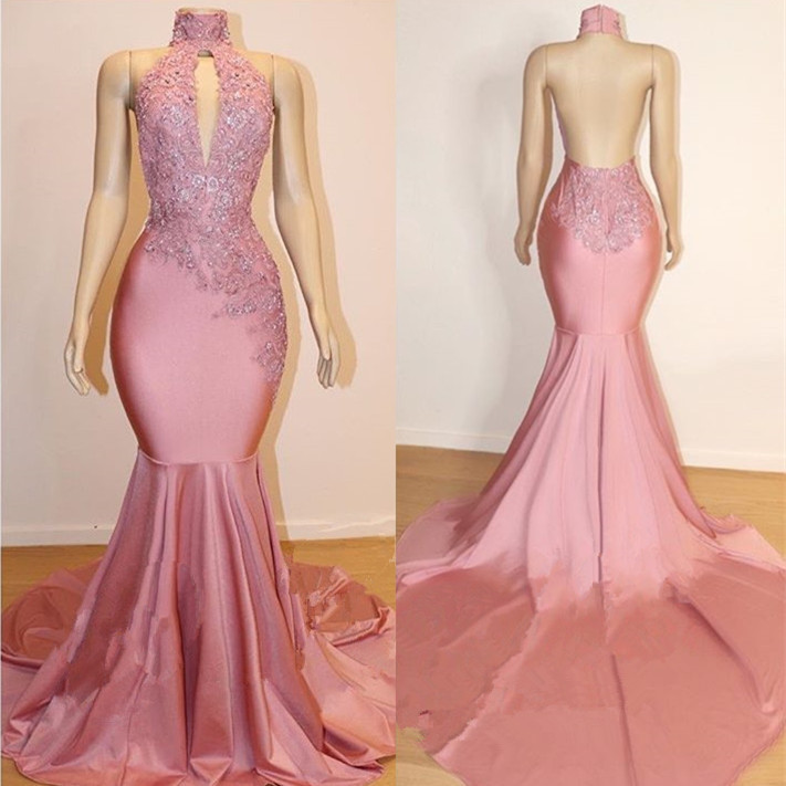 Mermaid Halter-neck Floor-length Formal Wear With Appliques 2
