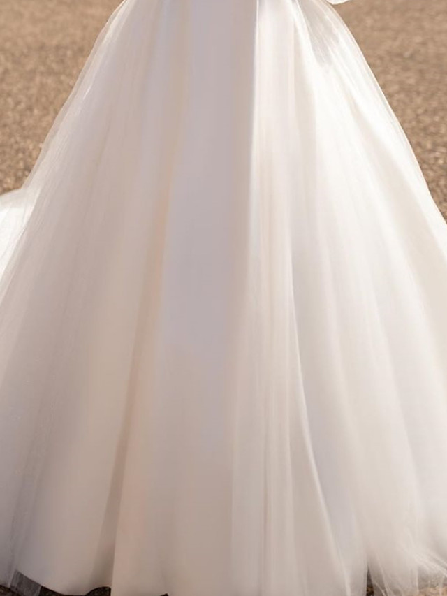 A-line Plunging Neckline Long Sleeves 100D Chiffon Bridal Gown With Court Train 4