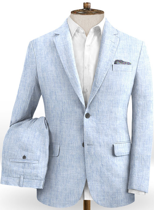 Sky Blue Cotton Linen Wedding Suit 2