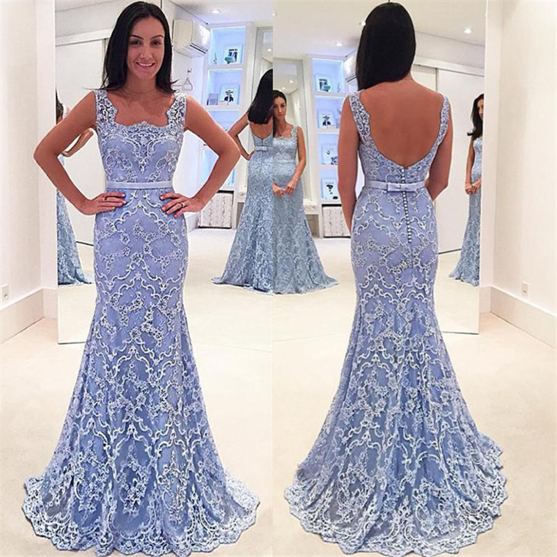 Column Scalloped-Edge Sleeveless Sweep / Brush Train Evening Dress With Lace 2