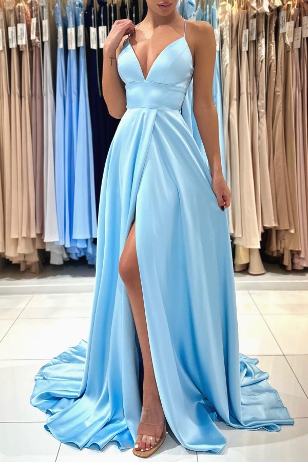 Column Spaghetti Straps Sleeveless Floor-length Stretch Satin Evening Dress With Ruffles 6
