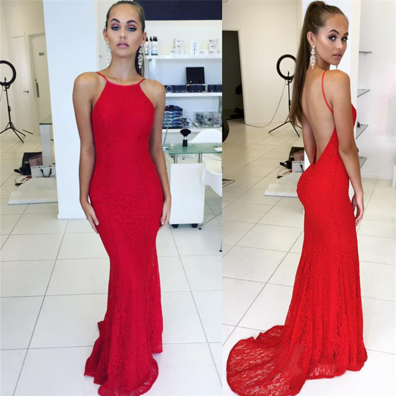 Column Spaghetti Straps Sleeveless Court Train Evening Gown With Lace 2