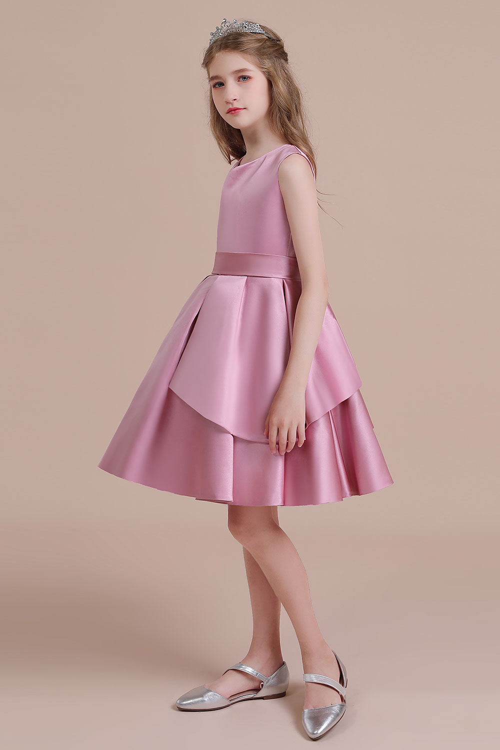 A-line V-neck Sleeveless Knee-length Satin Flower Girl Dress With Ribbons 5