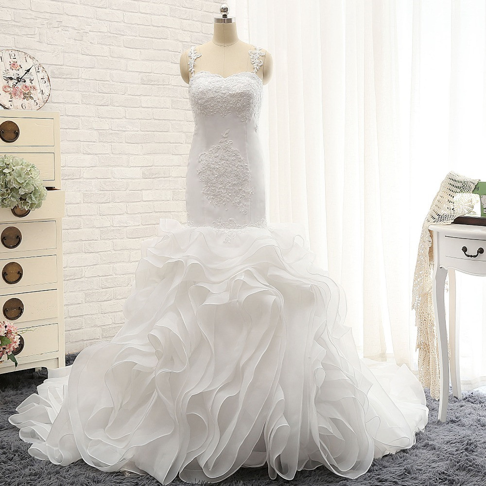 Mermaid Straps Floor-length Tulle Bridal Gown With Appliques 5