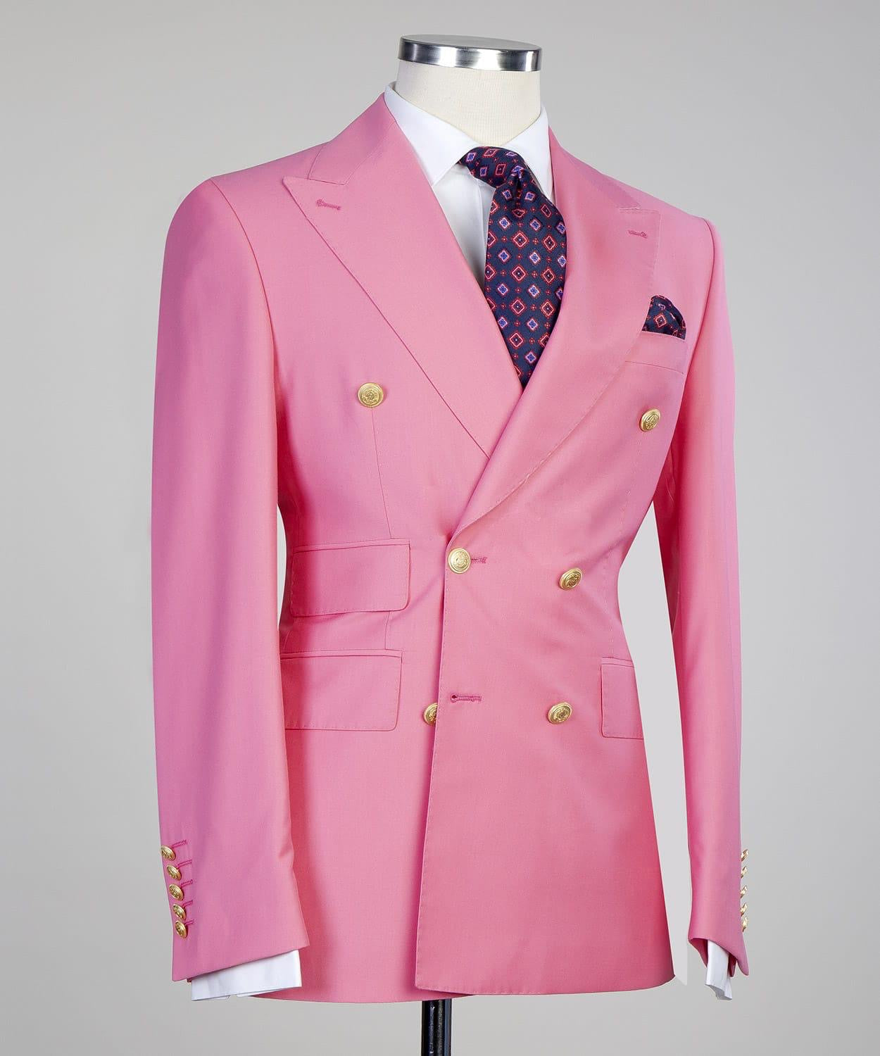 Pink Double Breasted Men Suit with Peaked Lapel 3