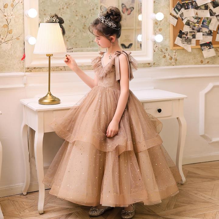 V-neck Straps Tulle Puffy  Flower Girl Dresses | V-back Kids for Dress For Wedding 4