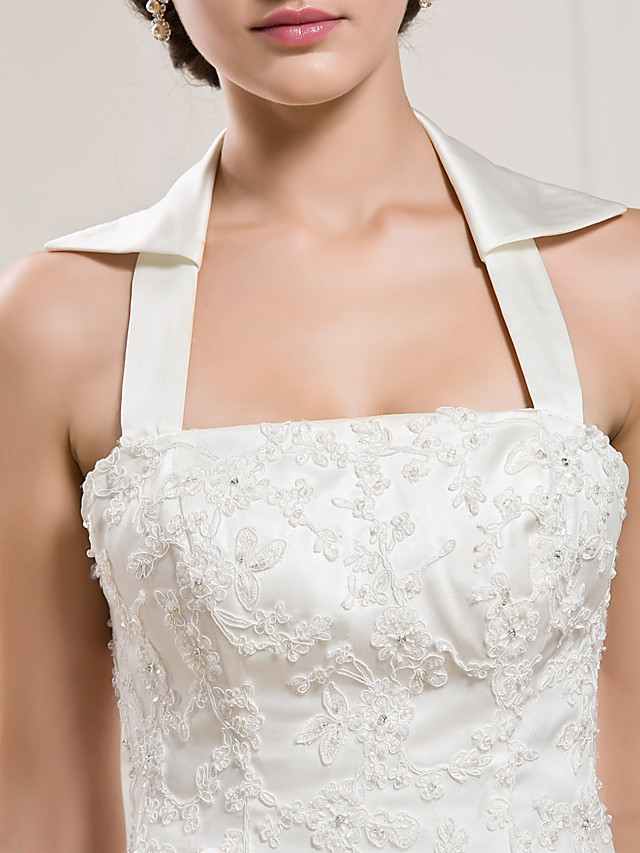 Mermaid Halter-neck Sleeveless Tulle Bridal Dress With Court Train 9