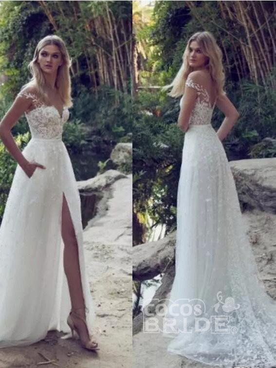 Charming Off-The-Shoulder A-Line Wedding Dress with Tulle and Lace Appliques 2