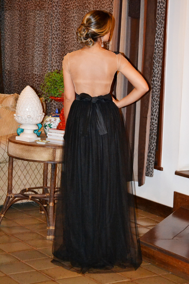 A-line Jewel Neck Short Sleeves Floor-length Tulle Evening Dress With Lace 2