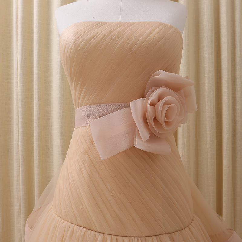 Ball Gown Strapless Sleeveless Sweep / Brush Train Organza Evening Gown With Tiered 4