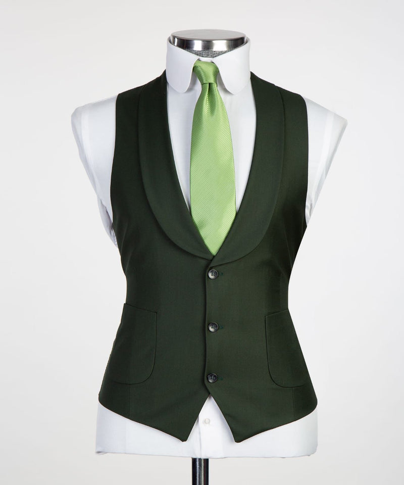 Dark Green Peaked Lapel Business Men Suit 2