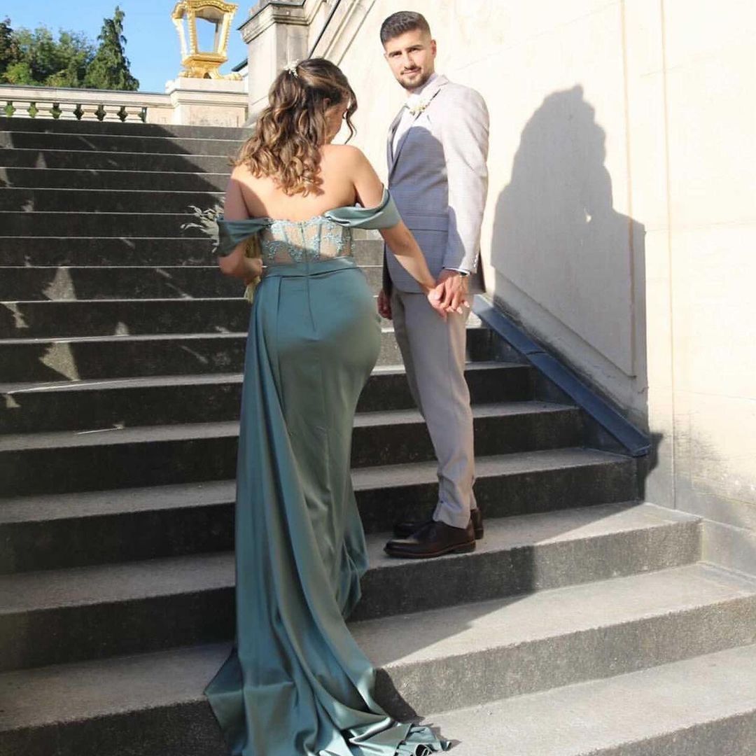 Mermaid Off-the-shoulder Sleeveless Floor-length Stretch Satin Formal Dress With Ruffles 3