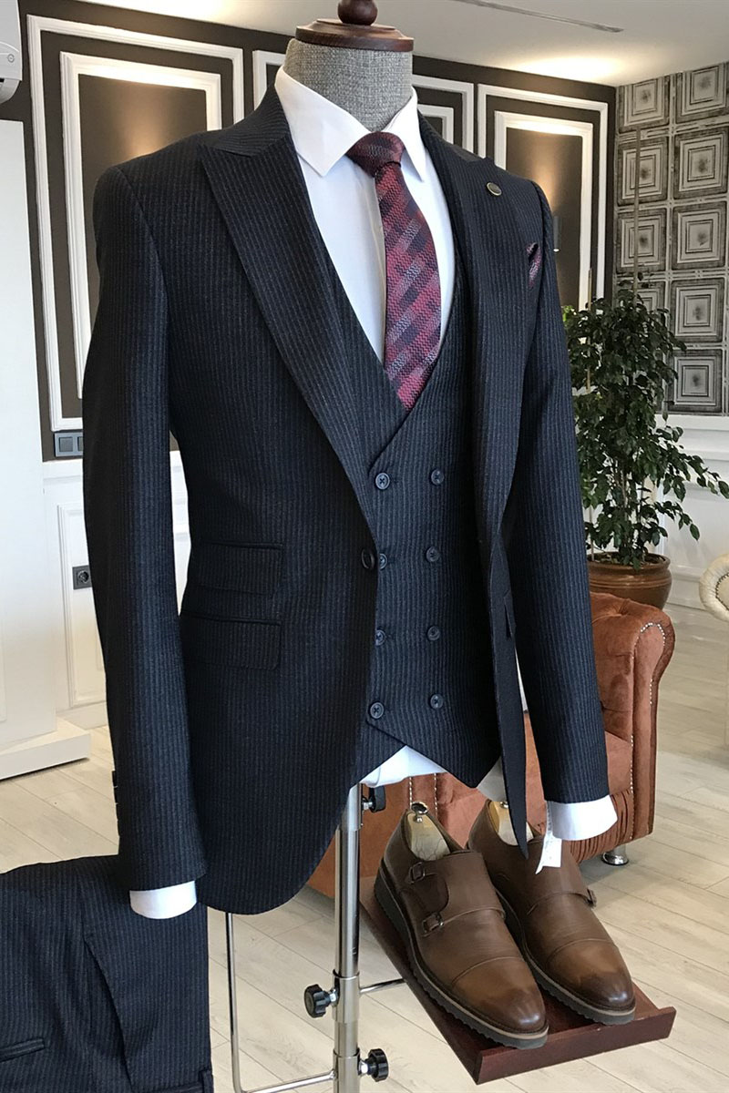 Black Velvet Double Breasted Business Suit 1