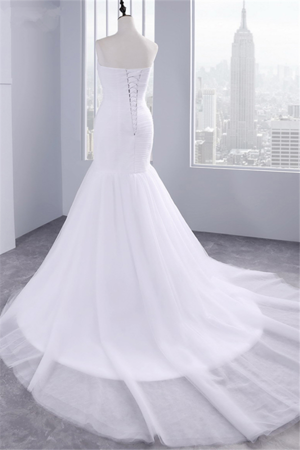 Mermaid Strapless Tulle Wedding Dress With Ruffles 2