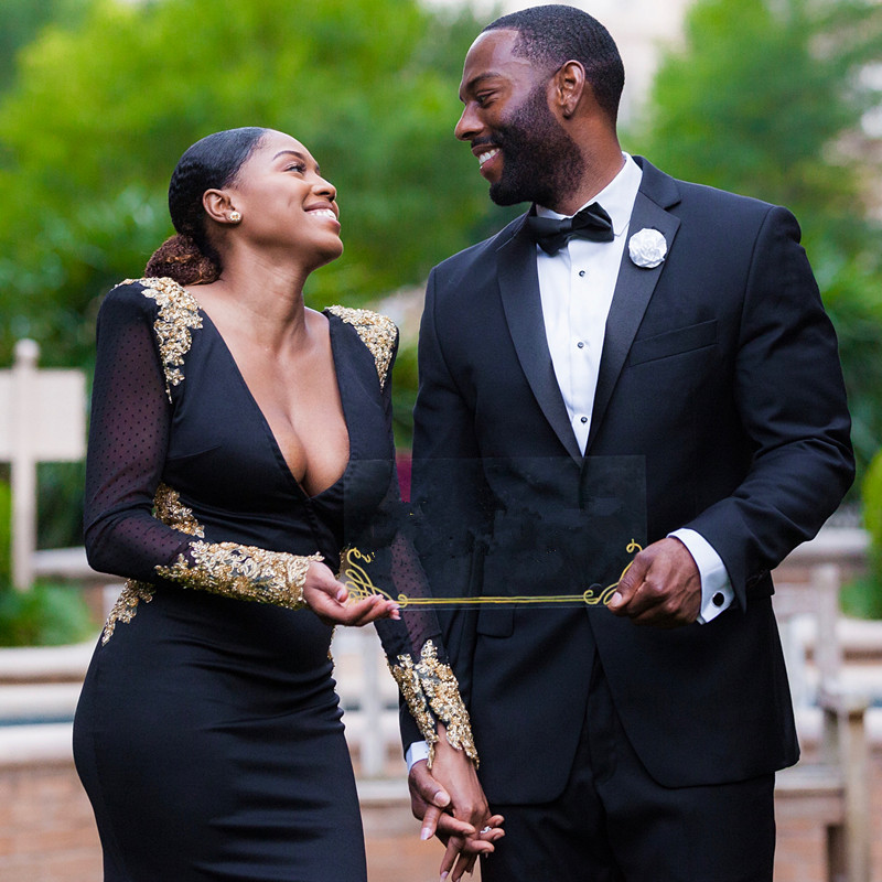 A-line Plunging Neckline Long Sleeves Formal Dress With Sweep / Brush Train 2