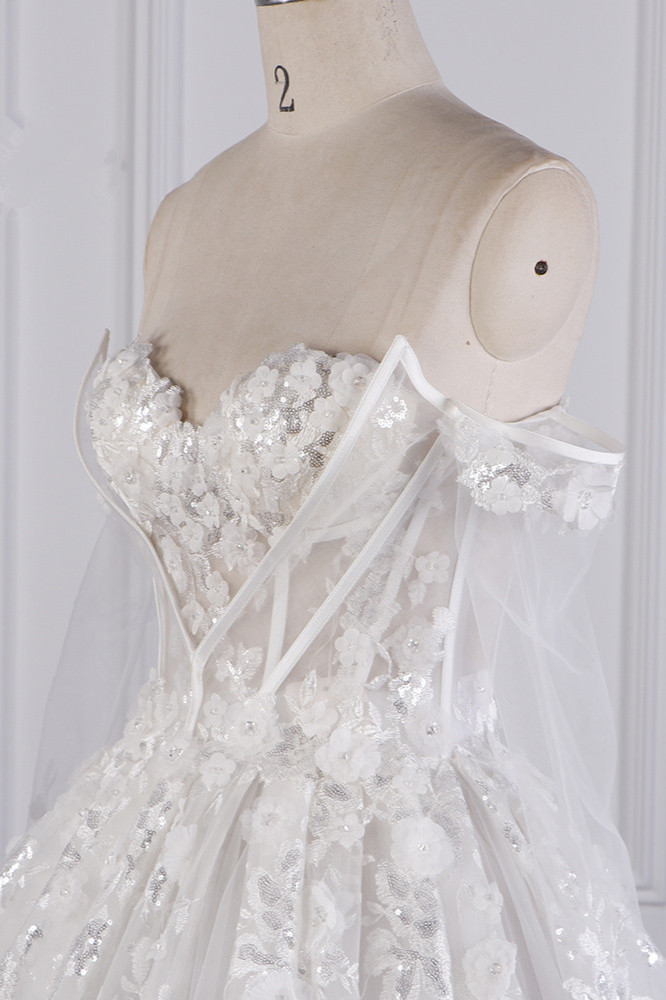 Ball Gown Off-the-shoulder Sweetheart Neck Sleeveless Floor-length Tulle Wedding Gown With Sequins 5