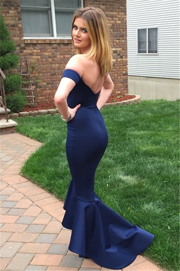 Mermaid Off-the-shoulder Sleeveless Ankle-length Evening Gown With Sweep / Brush Train 2
