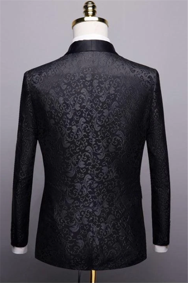 Black Jacquard Shawl Lapel Wedding Groom Tuxedo 2