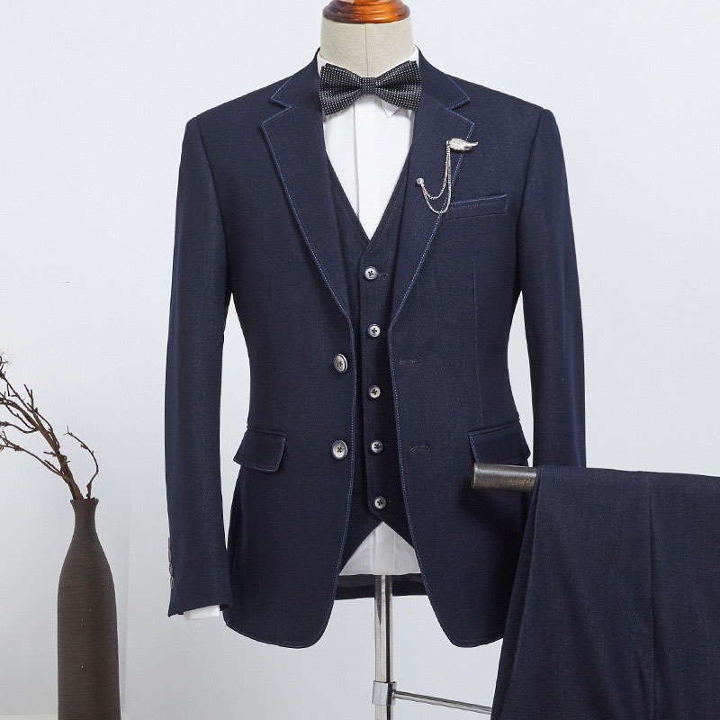 Hot Navy Blue Slim Fit Bespoke Suit For Business 2