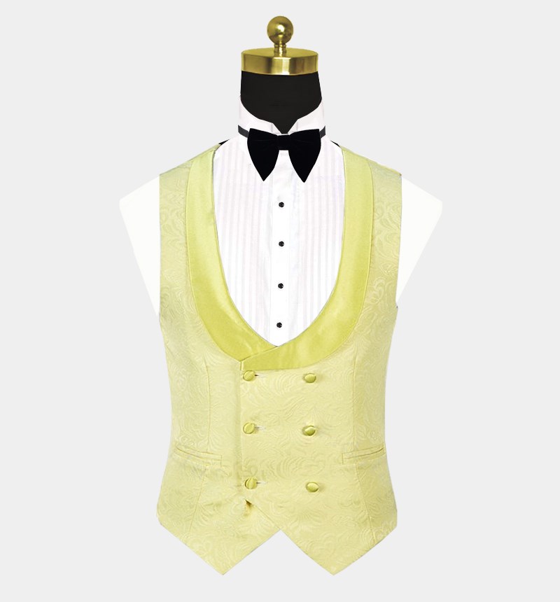 Yellow Jacquard Three-Piece Tuxedo with Shawl Lapel 3