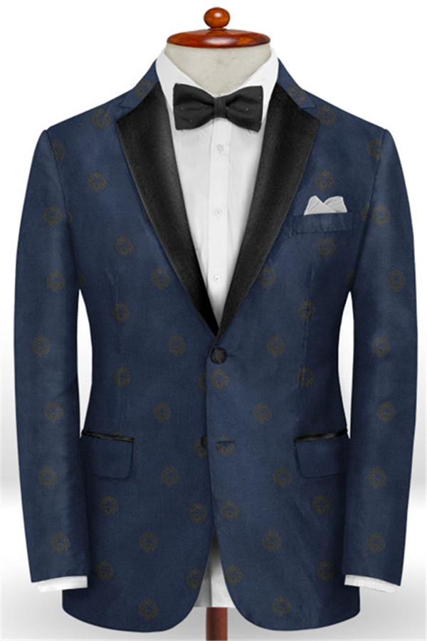 Dark Navy Printed Flower Prom Tuxedo 1