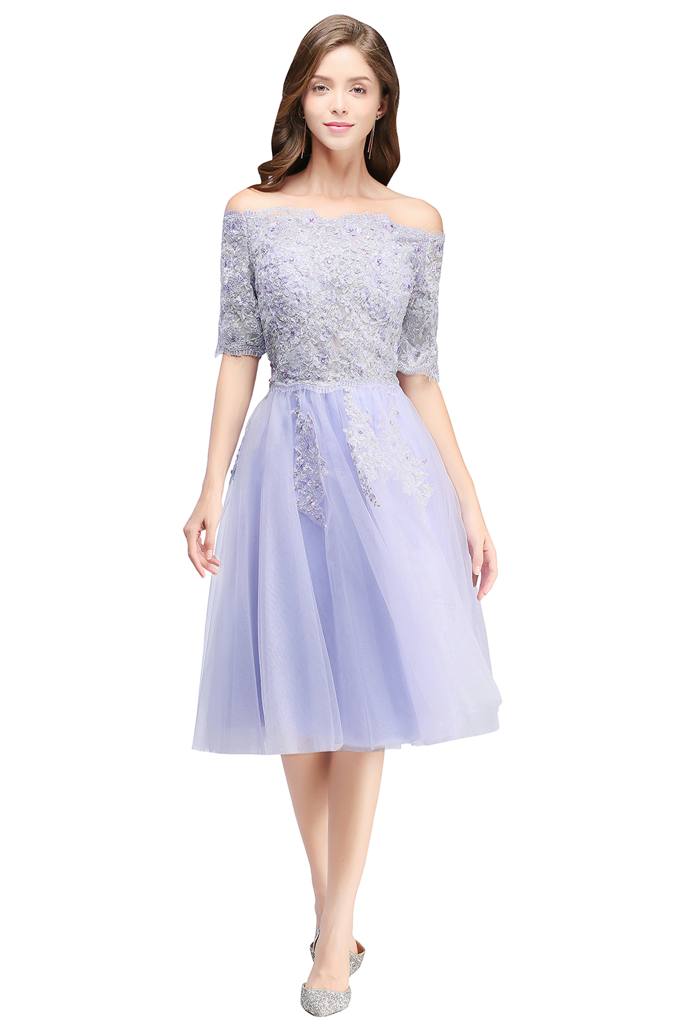 A-line Bateau Neck Sleeveless Knee-length Tulle Homecoming Dress With Appliques 9