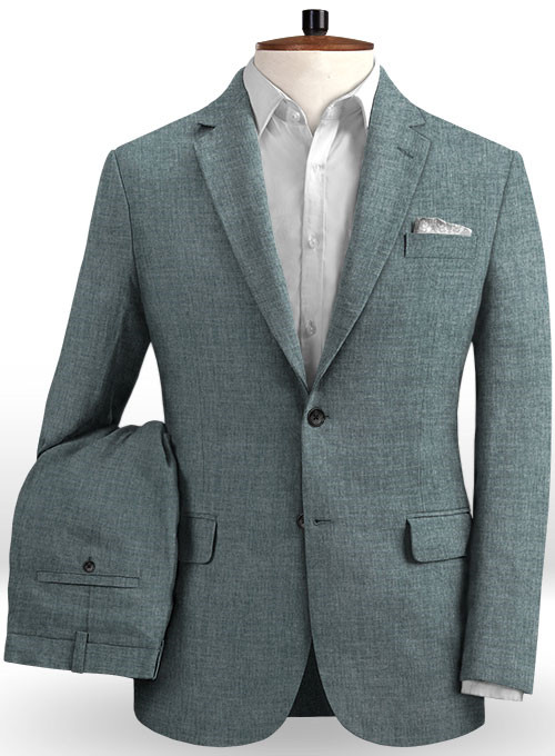 Dusty Blue Linen Men Suits 2