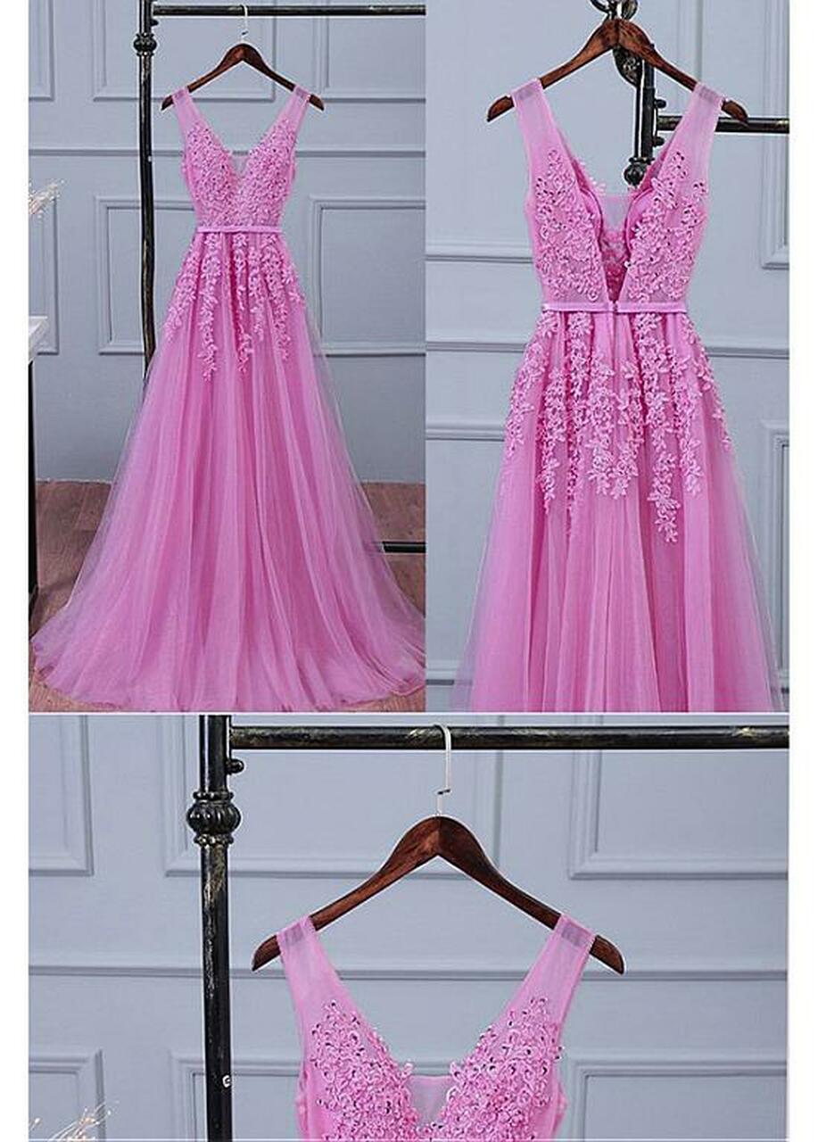 A-line V-neck Sleeveless Floor-length Bridesmaid Outfit With Embroidery 3
