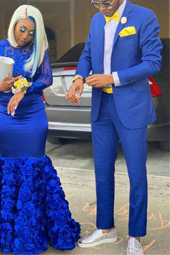 Royal Blue Slim Fit Prom Suit with Notch Lapel 1