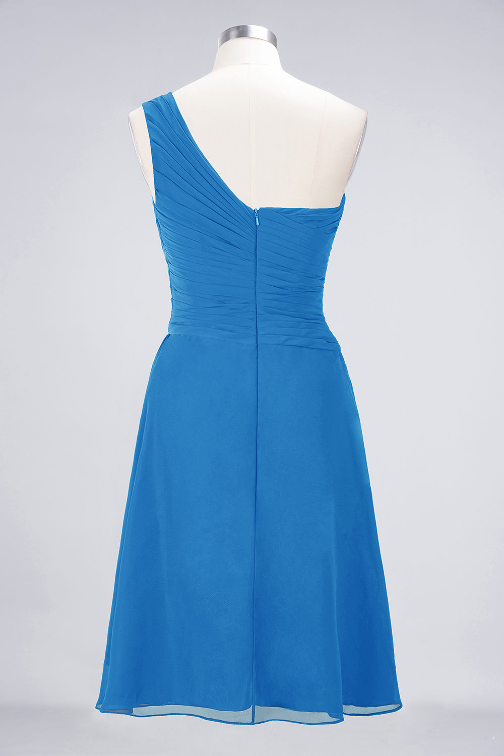 A-line One Shoulder Sweetheart Neck Sleeveless Knee-length 100D Chiffon Bridesmaid Attire With Ruffles 50