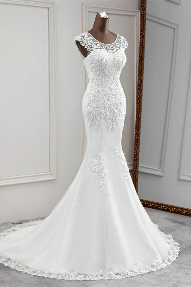 Mermaid Jewel Neck Sleeveless Floor-length Lace Bridal Dress With Beading 3