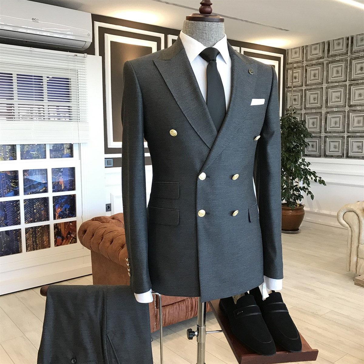 Black Double Breasted Formal Suit 2