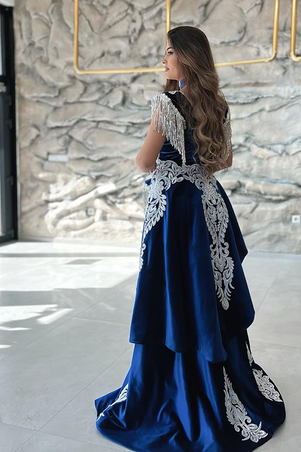 Straps Cap Sleeves Floor-length Spandex Evening Gown With Appliques 4
