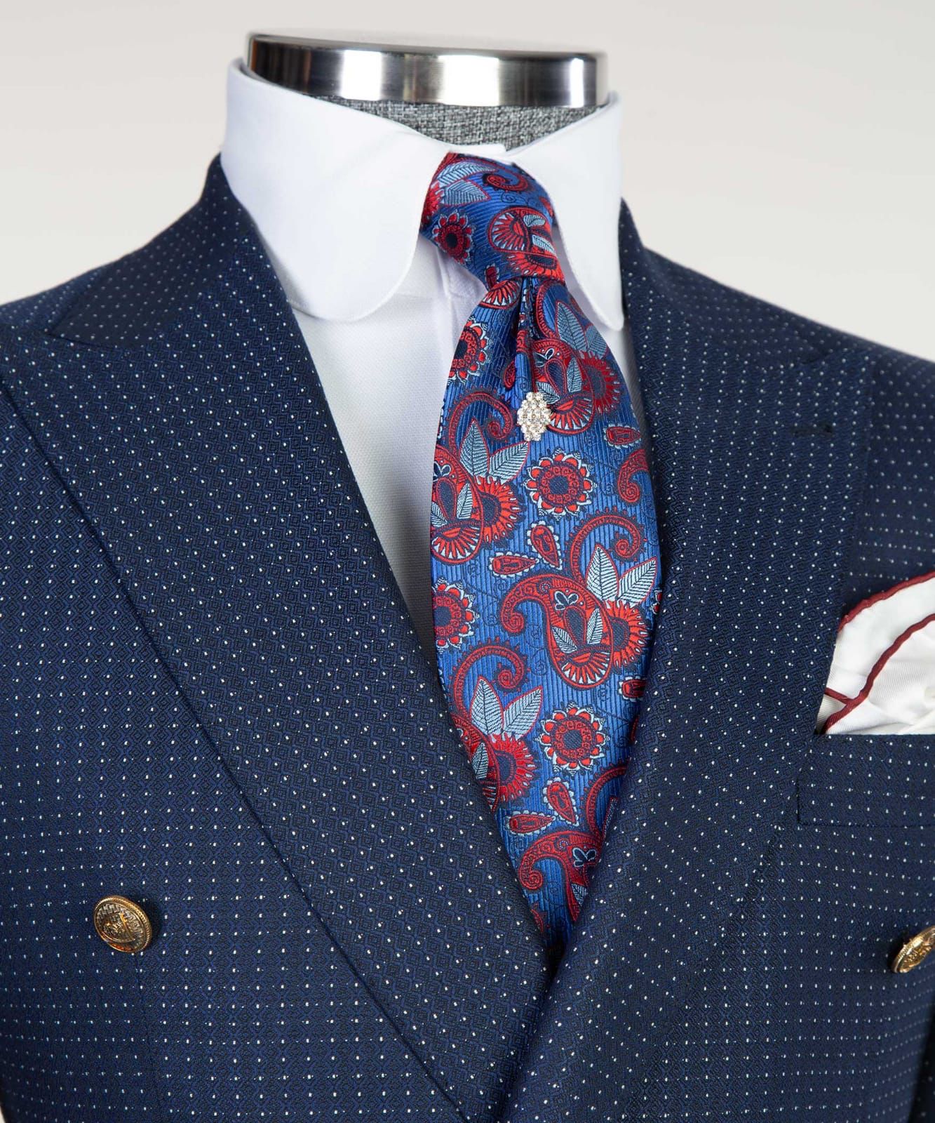 Navy Double Breasted Peaked Lapel Men Suit 3