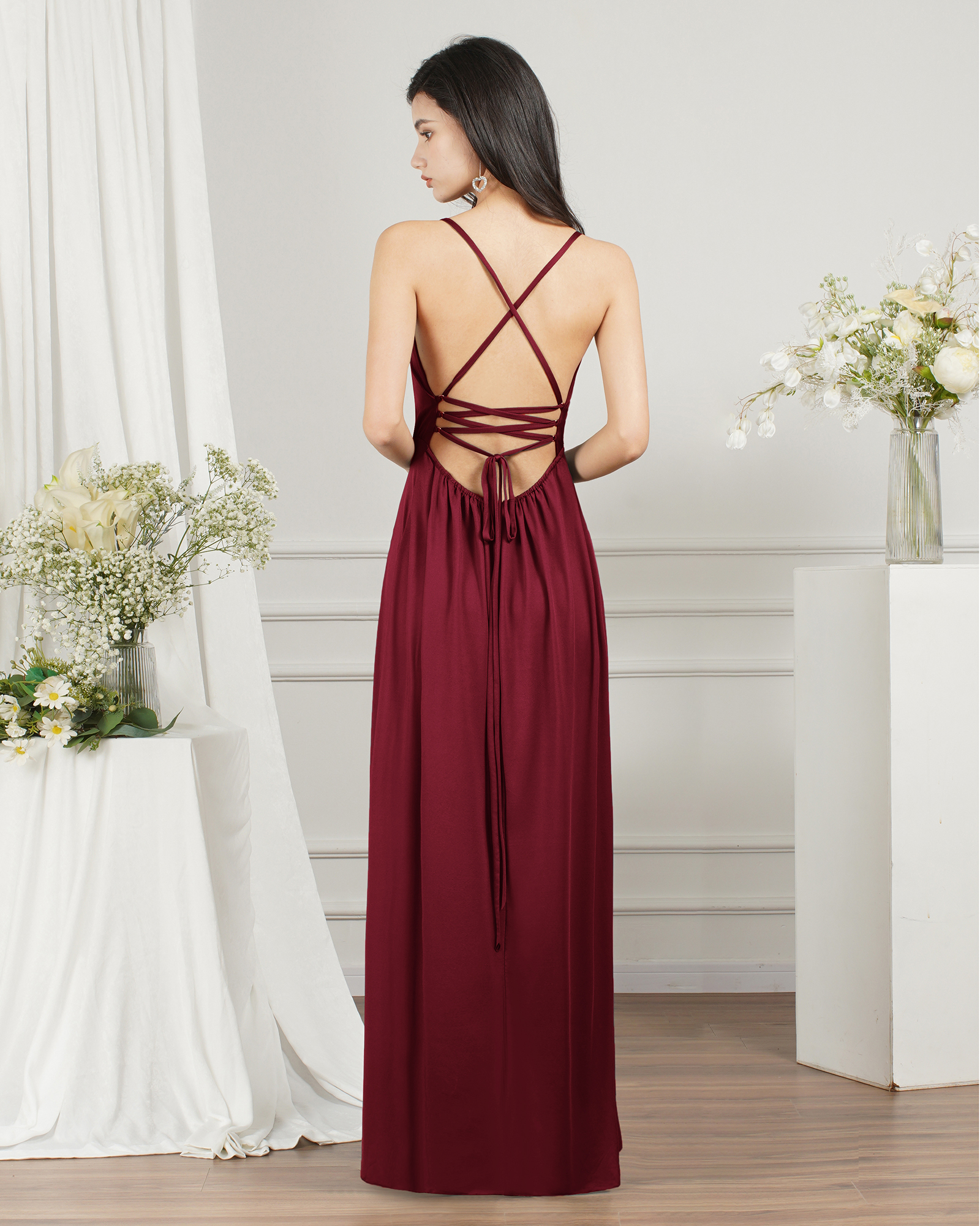 A-line V-neck Sleeveless Floor-length Spandex Evening Dress With Ruffles 15